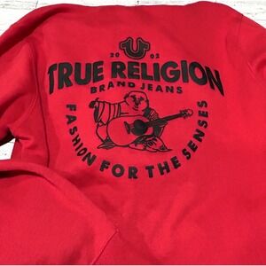 MEN'S TRUE RELIGION BUDDHA LOGO CORE ZIP UP HOODIE JACKET TRUE RED LARGE
